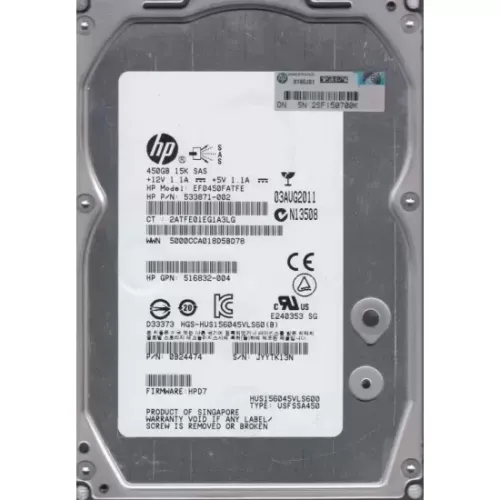 HP 450GB 15K RPM 6Gbps 3.5 Inch SAS Hard Disk 0B24474 533871-002 635329-001 583717-001