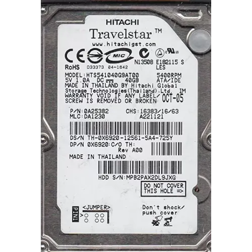 Hitachi 40 GB Ide PATA 5400RPM Hard disks (2.5inch)