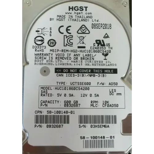 Hitachi 600GB SAS 12Gbs 10K 2.5inch Hard Drive 0B32687