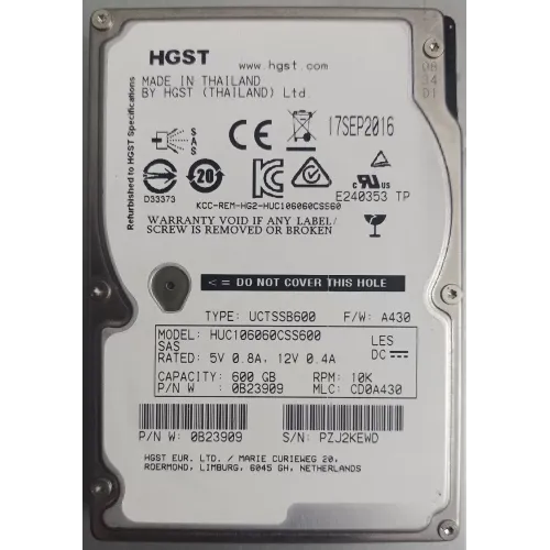 HGST 600Gb SAS 10K RPM 2.5 Inch hard disk