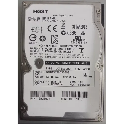 HGST 900Gb 10K RPM SAS 2.5 Inch 6Gbps Hard Disk