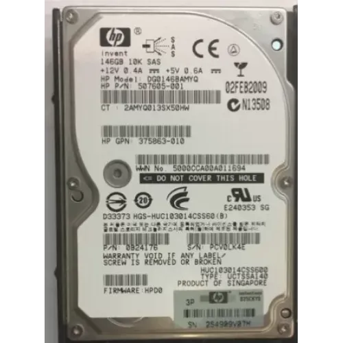 HP 146GB 10K RPM 3Gbps SAS 2.5 Inch Hard Disk 507605-001 375863--009