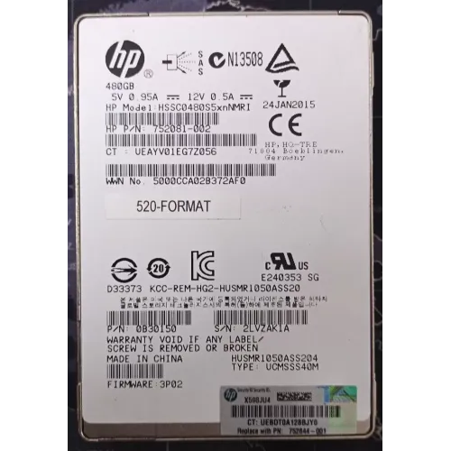 HP 480Gb 2.5 inch 6Gbps SAS SSD 752844-001