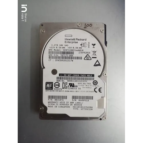 HP 1.2TB 10K RPM 12Gps SAS 2.5 Inch Hard Disk 787175-004 0B31876