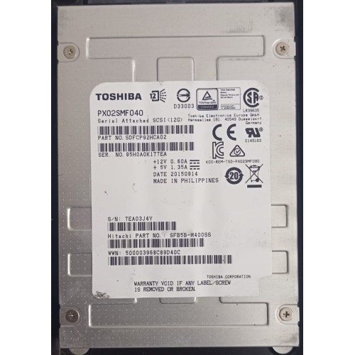 Toshiba 400GB 2.5 Inch 6Gbps SAS Hard Disk SDFCP92HCA02