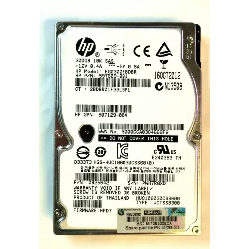 HP 300GB 6Gbps SAS 10K 2.5inch SFF Dual Port Hard Disk 597609-001 507129-004 0B25642