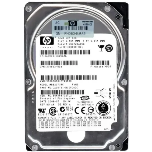 HP 72GB 10K 3Gbps 2.5 Inch SAS Hard Disk 460850-001 DG072BABCE