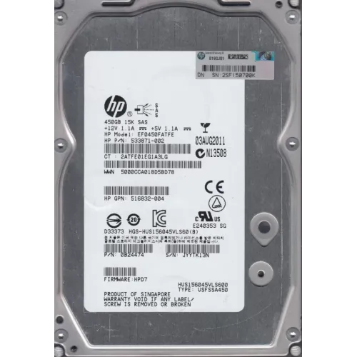 HP EVA 450GB 15K 6G 3.5 Inch RPM SAS HDD 0B24474 533871-002 635329-001 583717-001