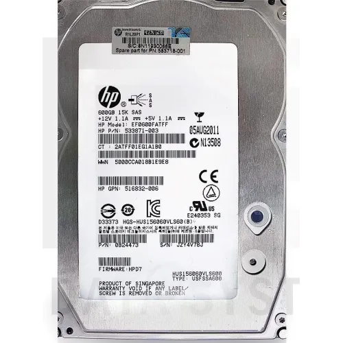 HP EVA M6612 600GB 15k Rpm 6Gbps 3.5inch SAS hard disk 516832-006