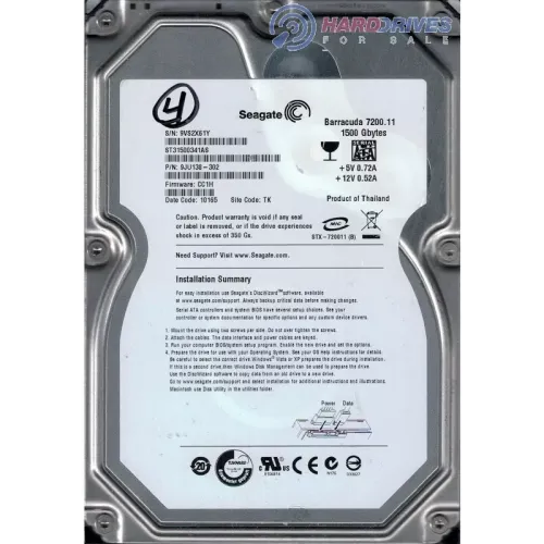 Seagate Barracuda 1.5TB 7.2K 3G 3.5" SATA hdd ST31500341AS 9JU138-302