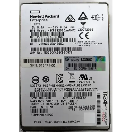 HP hgst 1.92TB 7.2k RPM 6g 2.5Inch sas ssd 787178-003 0B32291