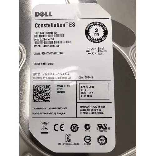 Dell 2TB 7.2K RPM 6G 3.5 Inch SAS Hard Disk ST32000444SS 9JX248-150 0R755K