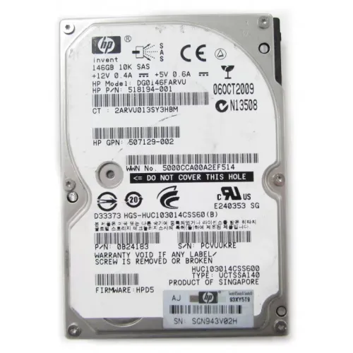 HP 146GB 10K RPM 6Gbps 2.5 Inch SAS DP Hard Disk 518194-001