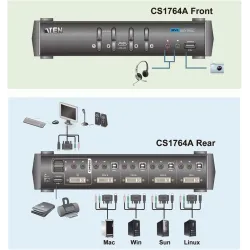 ATEN 4 PORT USB DVI/ Audio KVMP SWITCH CS1764A